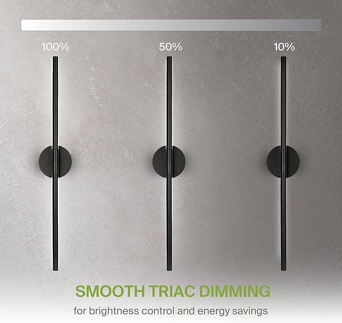 ASD LED 28" Linear Tube Wall Sconce, Modern Bathroom Light Bar | 3CCT, Dual 360° Rotatable, Dimmable, ETL Listed | 11W 1064LM 3000-5000K 100-277V | Bedroom, Hallway Vanity Lighting | Black, 2 Pack