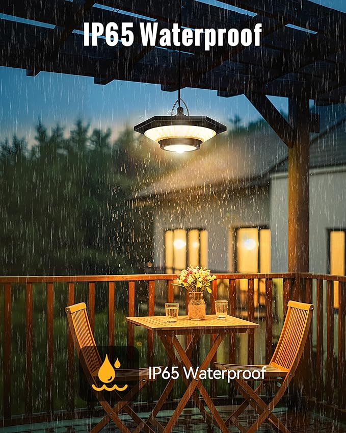 Solar Indoor Outdoor Shed Light with 4000LM, Upgrade 228 LED Solar Pendant Light Daytime Available with Motion Sensors 3 Color Temperature Remote Control for Gazebo,Shed, Garage, Barn