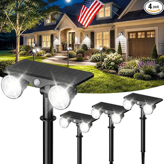 Solar Spot Lights Outdoor Waterproof 4Pack,Solar Uplights Motion Sensor Landscape Lighting for Outside Yard Garden Pathway,Solar Tree Spotlight 2-in-1 Adjustable Dual Heads(Cool White)