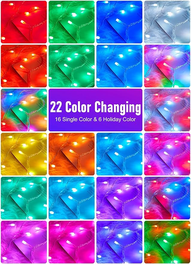 Minetom Christmas Lights Color Changing - 22 Colors 198FT 600 LED Fairy String Lights with Remote,Twinkle Fairy Lights Indoor with 12 Lighting Modes, Pastel Easter Lights for Bedroom