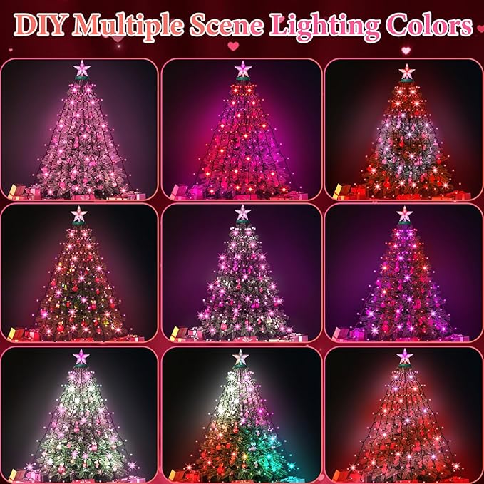 Smart Christmas Tree Lights with Star Topper, 394LED APP Control Music Sync Color Changing RGB Christmas String Lights, Cascading Twinkle Lights for Indoor Outdoor Xmas Tree Decorations
