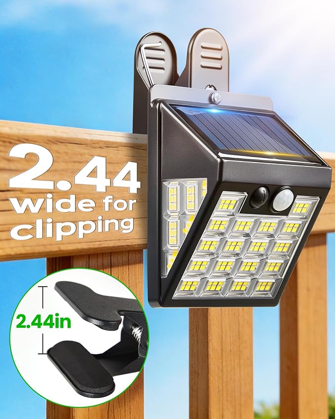 160LEDs Clip on Solar Lights Outdoor, Motion Sensor Outdoor Lights, Clip on Solar Fence Lights Outdoor, IP65 Waterproof Solar Lights for Deck Yard Garden Camping (1 Pack)