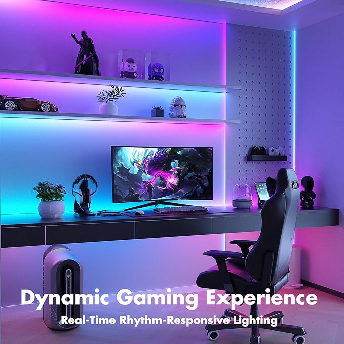 Led Lights for Bedroom 66FT Smart IC+RGB, Music Sync Color Changing Strip Lights, 24Key Remote+App Control Light Strip for BedHead,Underbed,Ceiling,Background Wall
