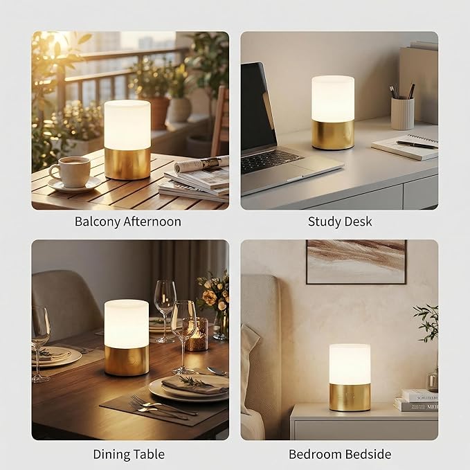 Small Table Lamp - Rechargeable, Portable, 10 Brightness Levels, Auto-Off Timer, Waterproof, Up to 20-Hours,Warm Light for Bedside, Reading, Dining,Travel, Camping & Décor-Brass