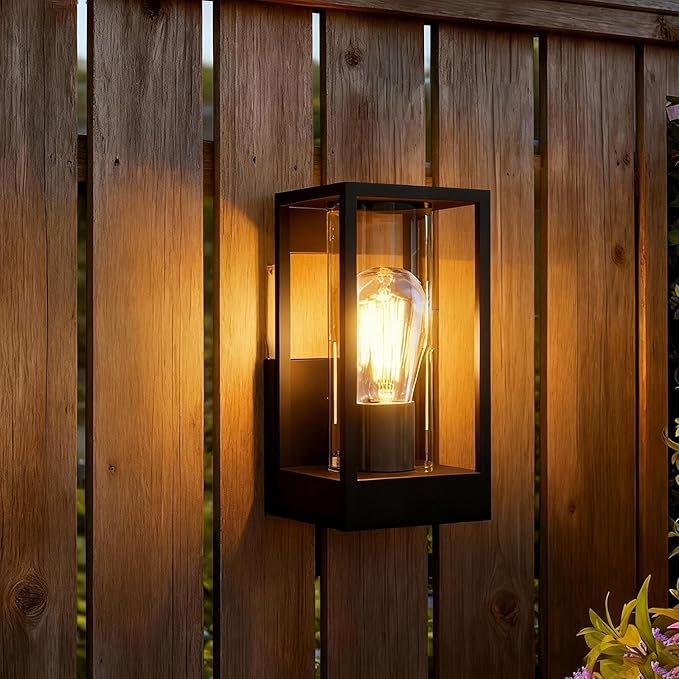 Outdoor Wall Light, Dusk to Dawn Sensor Aluminum Rustproof & Weatherproof Outside Light, Modern Wall Light for Garage, Garden, Patio (Black)