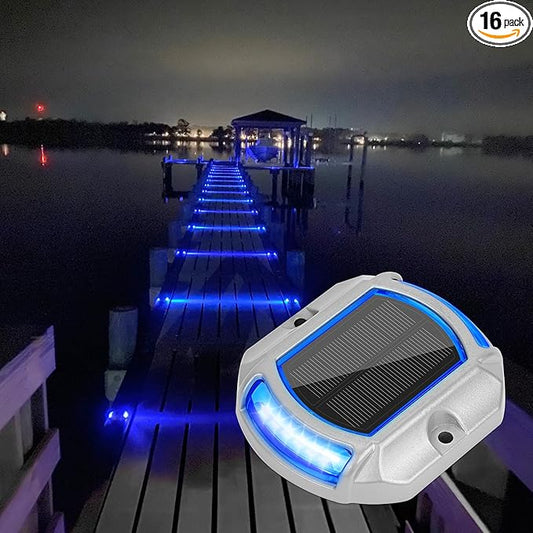 VOLISUN Solar Driveway Lights Dock Deck Lights 16 Pack,2 Colors in 1, LED Solar Powered Waterproof Outdoor Warning Step Light for Driveway Sidewalk Pathway (White/Blue),Auto On/Off