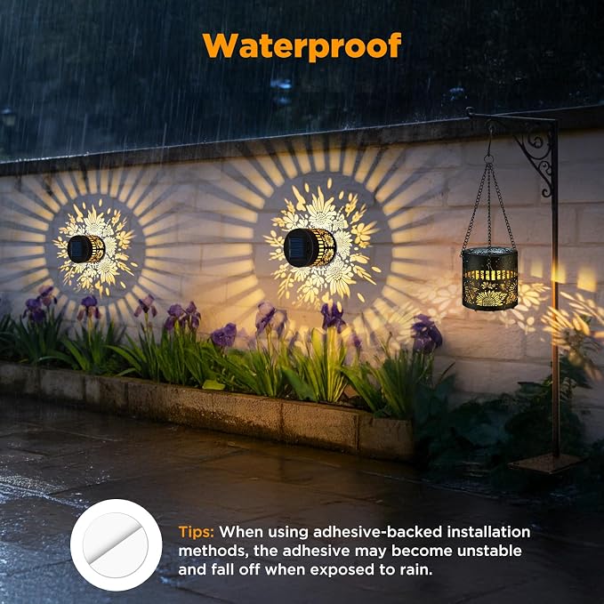 Forlivese 2 Pack Solar Fence Lights Outdoor, Metal Solar Powered Wall Deck Step Lights Sunflower Theme, Hanging LED Waterproof Decorative Lighting for Garden Patio Backyard Post Decor, Warm White