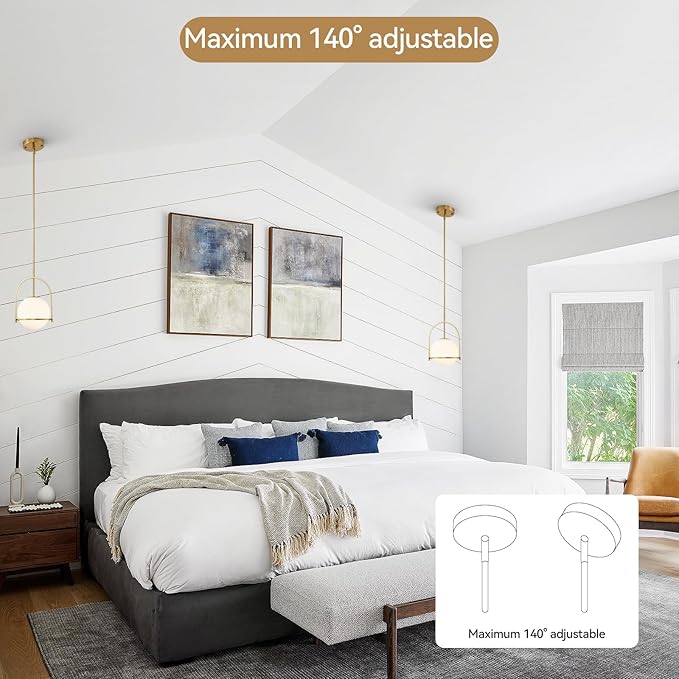 youngrender Modern Gold Schoolhouse Pendant Light Fixture, 6" Gold Globe Pendant Lighting with Hanging Adjustable Height, One Light Milk Glass Chandelier for Kitchen Island Dining Room Hallway