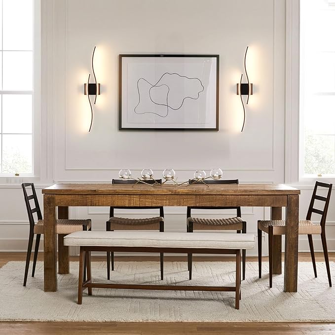 KARTOOSH Battery Operated Wall Sconces Set of Two with Remote Control, Dimmable/3 Color/Night-Light/Timer/Memory, Black Modern Wireless LED Sconce for Living Room, Hallway, Bedroom, 31.4 Inch (2 Pack)