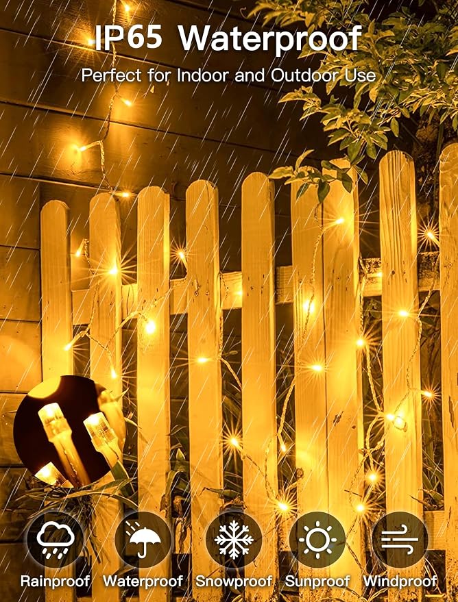 String Lights Indoor Bedroom, 98FT 200 LED Fairy String Lights Outdoor Waterproof, 8 Modes Memory Twinkle Christmas Light Plug in for Classroom Dorm Patio Tree Garden Decor (Warm White)