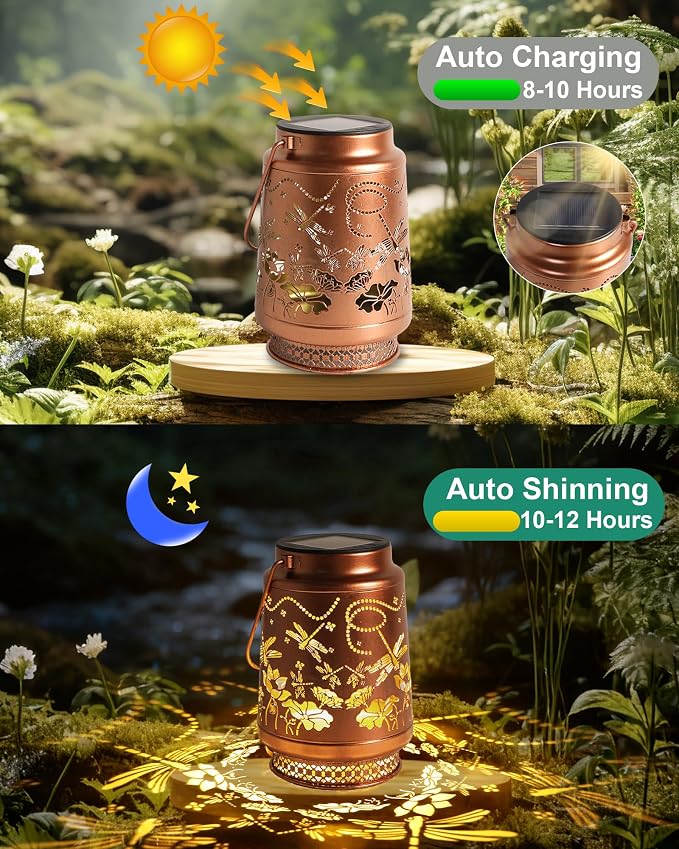 2 Pack Dragonfly Solar Lanterns Outdoor Waterproof, Garden Decor Birthday Gifts for Women Mom Grandma Sister, Metal Hanging Solar Lights Outside Decorative for Backyard Patio Lawn Pathway Landscape
