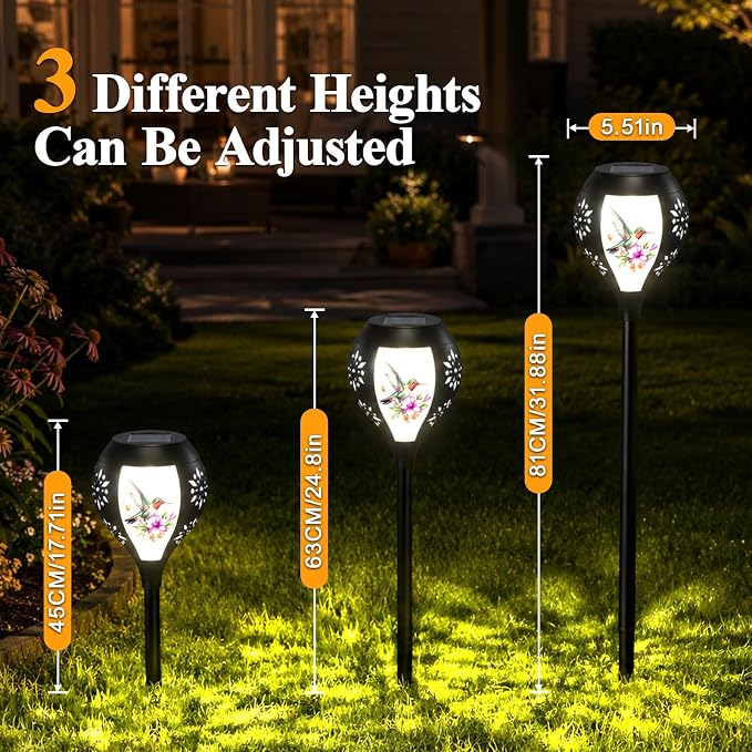 Solar Lights Outdoor Waterproof, Solar Pathway Lights Decorative with Dual Power-Solar/Battery, Solar Garden Lights Hummingbird Pattern Stakes Lighting for Outside Decor, Yard, Patio, Landscape, Lawn