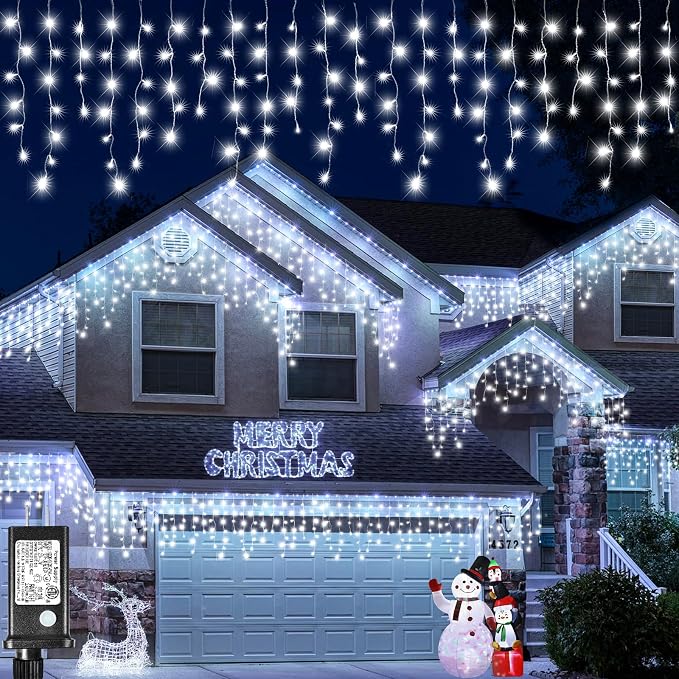 Icicle Christmas Lights Outdoor - 66FT 640 LED Icicle Lights for Outside with 8 Modes Timer, 120 Drops Waterproof Connectable String Lights Indoor for Patio Garden Holiday Decorations, Cool White