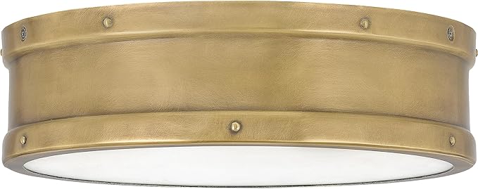 Quoizel Ahoy 12.75" Flush Mount Drum Light, Weathered Brass, Damp Location Rated, Integrated LED 1700 Lumens, Dimmable