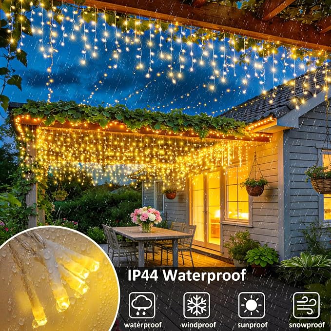 Icicle Christmas Lights Outdoor - 98FT 1216 LED Icicle Lights for Outside with 8 Modes Timer, 228 Drops Waterproof Hanging String Lights Indoor for House Wedding Holiday Decorations, Warm White