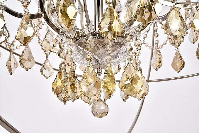 Elegant Lighting Geneva Collection 25-Light Pendant Lamp with Royal Cut Golden Teak Crystals, Dark Bronze Finish