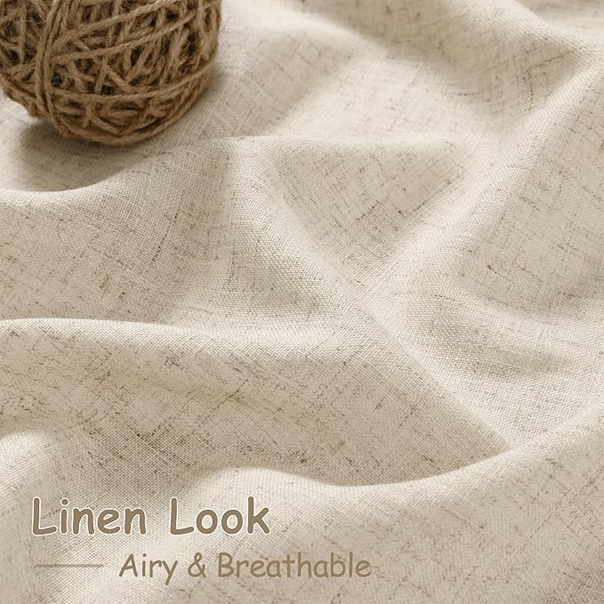 Tan Beige Linen Curtains 90 inch Length for Living Room 2 Panel Set Burlap Textured Semi Sheer Linen Drapes Rustic Country Window Treatment Farmhouse Drop Cloth Curtain 90 inches Long for Dinning Room