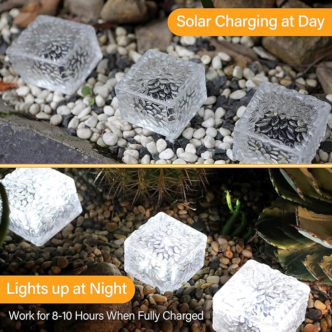JKIMK Solar Brick Lights Outdoor Waterproof Patio Brick Lights Garden Decor for Outside 3 Packs for Patio,Yard,Walkway,Pathway Decor