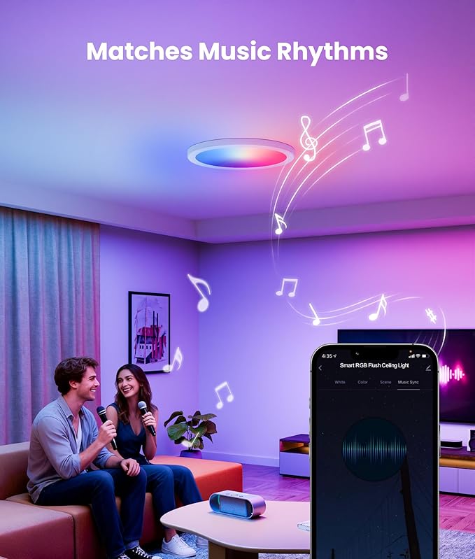 12 Inch Smart Ceiling Light, 2400LM RGBCW Flush Mount Ceiling Light Work with App & Voice Control, 2700K-6500K Dimmable LED Ceiling Light Fixture for Living Room Bedroom Gaming Room