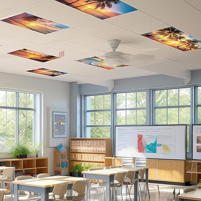 8 Pcs Fluorescent Light Covers with 80 Magnets Decorative for Classroom Ceiling Lights 4 x 2 Feet Magnetic Light Covers Filter Easy Install for Office Hospital & Home Drop Ceiling Supplies (Sea Wave)