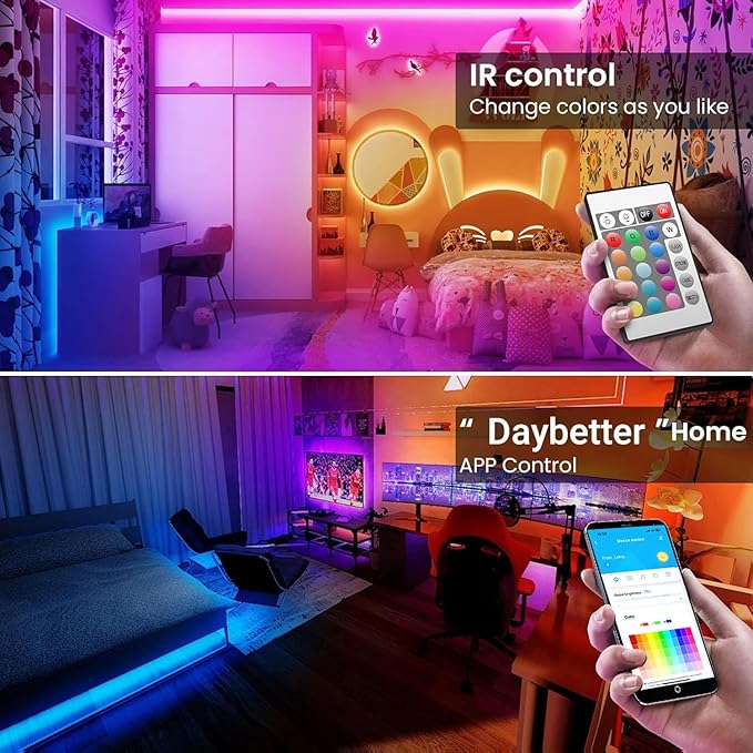 TJOY 200ft Smart Led Strip Lights for Bedroom, Compatible with Alexa and Google Assistant, RGB Color Changing Music Sync Led Lights, Multi-Color Wi-Fi Led Strip Lighting (APP+Remote+Voice)