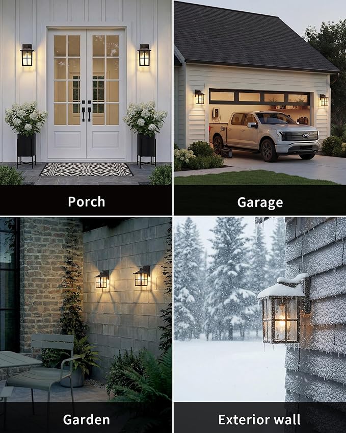 KDG Outdoor Waterproof Patio Wall Light Fixtures Set of 2, Brown E26 Socket Exterior Lanterns with Tempered Glass, Modern Wall Mounted Lamp Suitable for Home, Front Door, Garden, Garage, Porch
