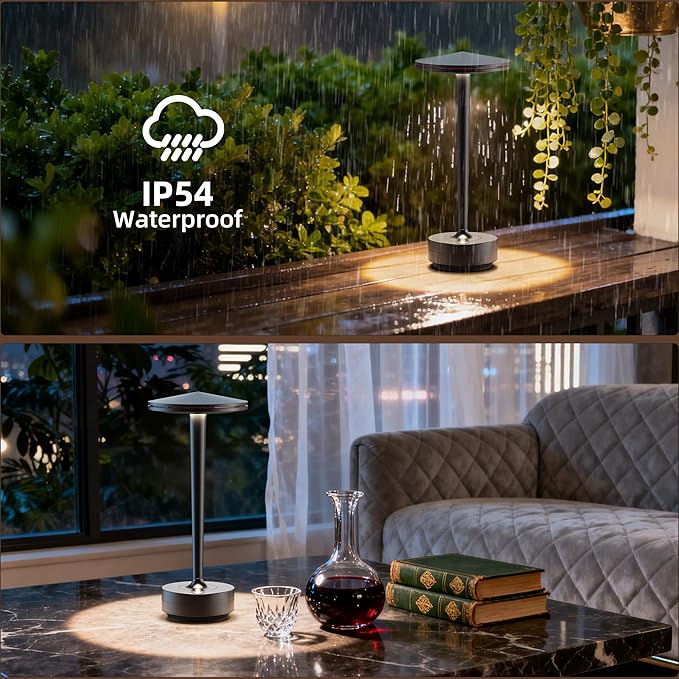 2pack Rechargeable Cordless Table Lamp, LED Portable Powered LED Battery Light 6000mAh USB Desk Lamp, for Restaurants Outdoor (2pack Black)