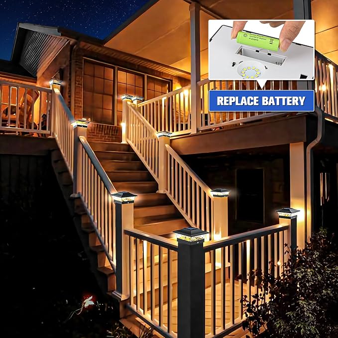 VOLISUN Solar Post Cap Lights Outdoor 4x4/6x6 Wooden/Vinyl Fence Cap Lights for Patio/Garden,Warm White with 2 Lighting Modes Waterproof,ABS Shell Lens Black (6 Pack)