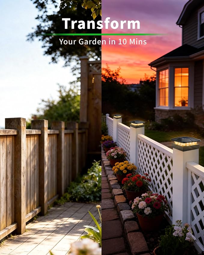 4x4 Post Solar Lights, 3 Colors Solar Fence Lights, 2 Brightness Solar Post Cap Lights Waterproof, Deck Lights for Wood/Vinyl Posts, Garden, Patio, Stripe Light, 4 Pack