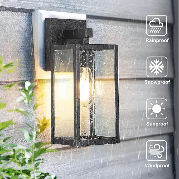 MAXvolador Outdoor Wall Lantern, Exterior Waterproof Wall Sconce Light Fixture, Black Anti-Rust Mount Light with Clear Glass, E26 Base Wall Lamp