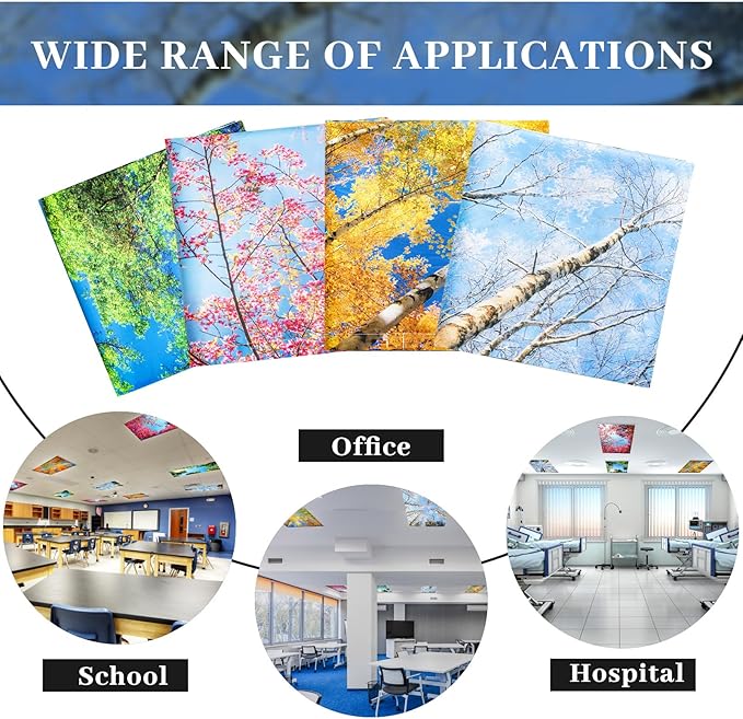 Patelai 8 Pack Fluorescent Light Covers for Classroom Ceiling 4 x 2 Feet Magnetic Light Covers Filter for Office School Drop Ceiling Supplies(Seasons Forest)