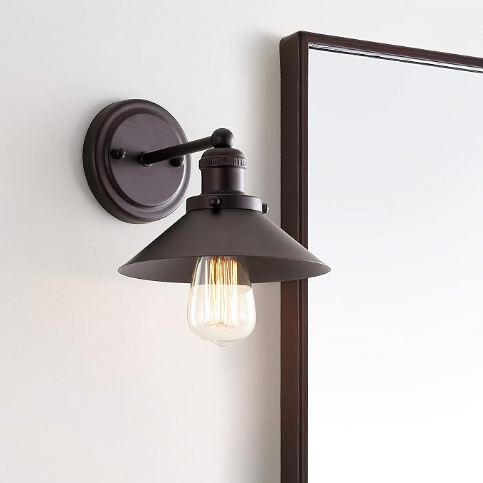 JONATHAN Y 7.88" Oil Rubbed Bronze 1-Light Industrial Farmhouse Metal Vanity Light Wall Sconce, Metal Shade for Bathroom Mirror, Kitchen, Entryway, LED Bulb Included (JYL7426A)