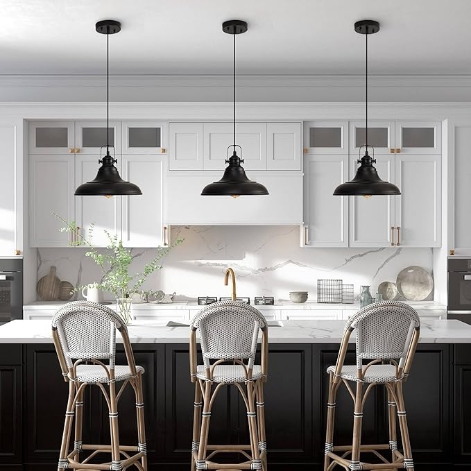 Black Pendant Lighting for Kitchen Island,Matte Blacks Farmhouse Pendant Lights Kitchen Island,Hanging Lighting Fixtures for Kitchens Dinning Room Bedroom Hallway,1 Pack