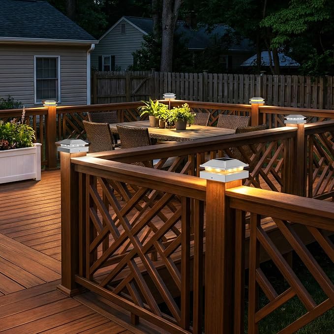 Peasur 4x4 Post Solar Lights 6 Pack, 2 Modes 16 LED Solar Post Cap Light Waterproof, Deck Fence Post Solar Lights Powered Outdoor, Fit 4x4 Wood/Vinyl Posts for Porch Patio