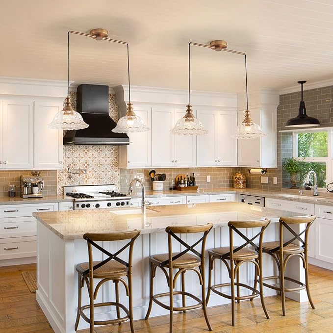HDDFL Vintage 2 Light Pendant Light Fixtures Modern Glass Hanging Lamps with Adjustable Cord for Kitchen Island Dining Room Living Room Hallway
