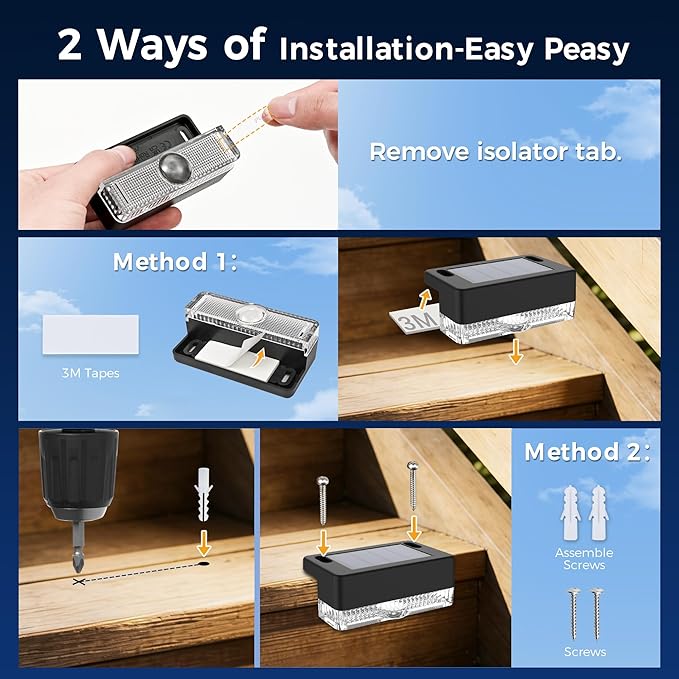 AUDERWIN Solar Deck Lights Outdoor 16 Packs, Solar Powered LED Step Lights Waterproof Outdoor for Deck, Stairs, Step, Fence, Wall, Patio, Yard, Pool and Pathway (Warm White)
