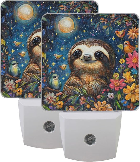Wamika Galaxy Sloth LED Sensor Night Light Set of 2 Birds Flowers Moon Table Desk Lamps with Adjustable Brightness Eye-Caring for Home Bedroom Office Parlour