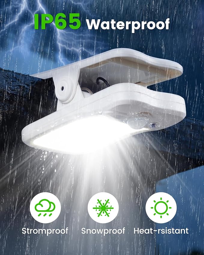 Clip on Solar Lights for Fence, 3 Modes Solar Motion Lights Outdoor Waterproof, 60LEDs 500LM Portable Security Light for Fence, Deck, Garage, Camping, USB Charging, 4 White