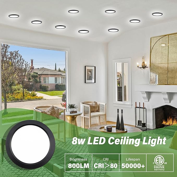 5.4" Flush Mount Ceiling Light Dimmable with ETL CERT, 5000K Black LED Ceiling Lights Ultra Thin Round Ceiling Light Fixture for Bedroom, Bathroom,Kitchen, Hallway,Basement,Closet,28Pack