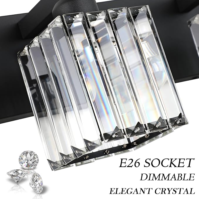 Aipsun Black Vanity Light Bathroom Lighting Fixtures 3 Light Crystal Modern Bathroom Vanity Light (Exclude Bulb)
