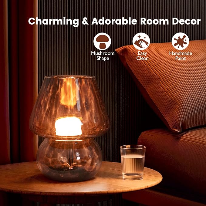 ULAROOM USB Plug-in Vintage Mushroom Lamp Small Bedside Table Lamp with 3 Temperature LED Bulb,Free Dimming Nights Light for Bedroom/Living Room/Entryway/Corner Decor New Home Gift (Golden Amber)
