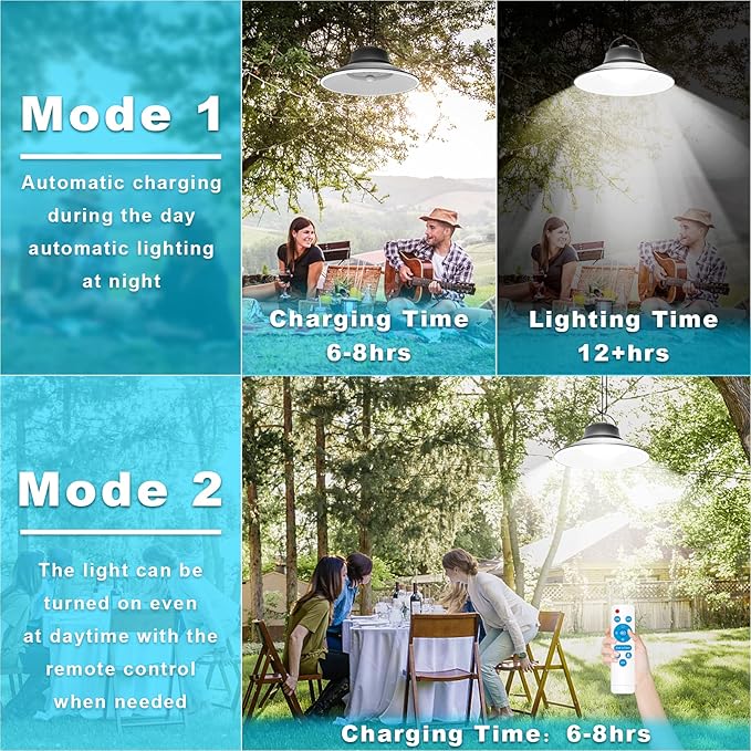 NIORSUN Solar Pendant Light, Upgraded Motion Sensor Light Outdoor Solar Lights Indoor Dimmable with Remote 3000K/4500K/6000K, 2x16.4ft Cable IP65 Waterproof for Shed, Barn, Gazebo, Patio(2 Pack)