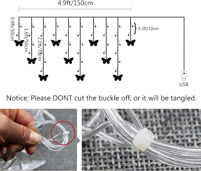 Butterfly Curtain Lights, 4.9ft 48 LED USB Window Fairy Lights 10 Butterflies 8 Modes Firefly Twinkle Timer String Lights with Remote for Room Bedroom Wall Ceiling Party Wedding Christmas