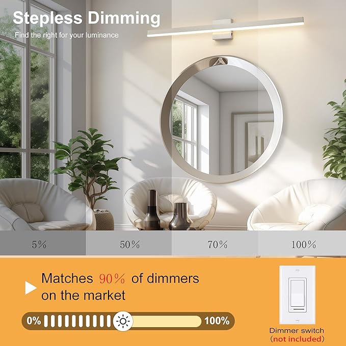 Nickel Bathroom Vanity Light 39.4 inch, 30W Dimmable 5CCT LED Bathroom Light Fixture Over Mirror Restroom-ETL Certificated
