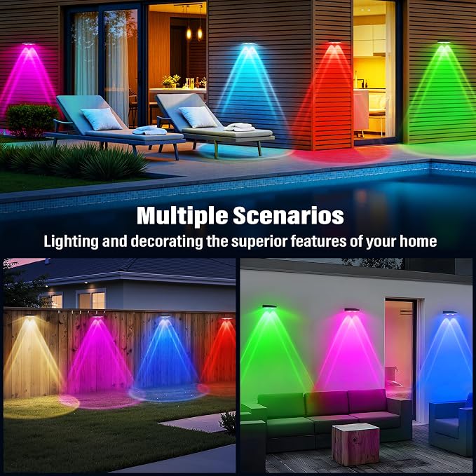 Solar Fence Lights Outdoor, 12-Pack Fence Lights Solar Powered Waterproof IP67 with 8 Color Modes, Dusk to Dawn Auto-Work Solar Lights for Wall, Patio, Garden, Backyard