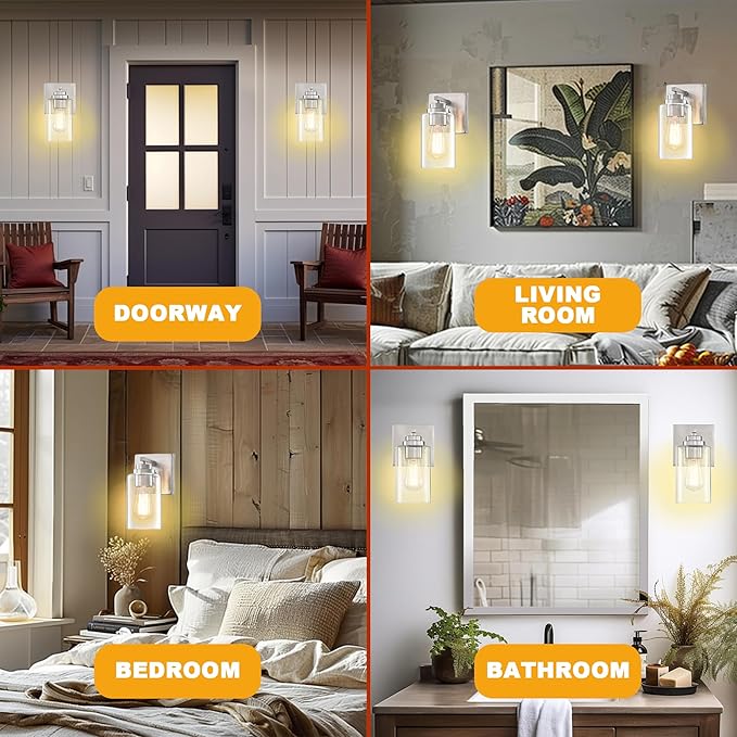 Loyareal Wall Sconces Set of Two, Brushed Nickel Wall Sconce with Rotary Switch, Sconces Wall Lighting, Bedside Wall Lamps, Light Fixtures for Bathroom Bedroom Living Room Hallway Kitchen