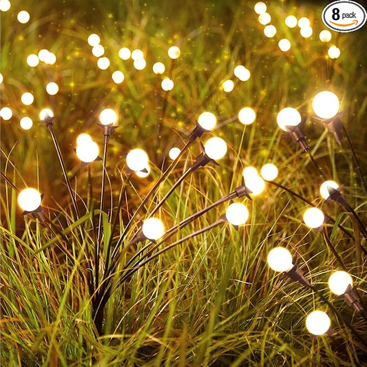 Brightown 8 Pack Solar Garden Lights, 96 LED Firefly Lights, 2 Lighting Modes, Wind Sway IP65 Waterproof Outdoor Lights for Garden Yard Pathway Decor, Warm White