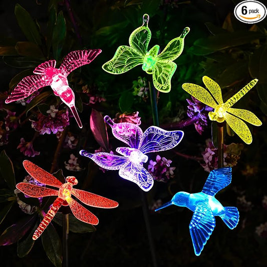SOLPEX Solar Garden Lights, 6 Pack Solar Butterfly Lights Outdoor Decorations, Multi-Color Changing LED Light Stakes, Yard for Garden, Patio & Lawn, Bird