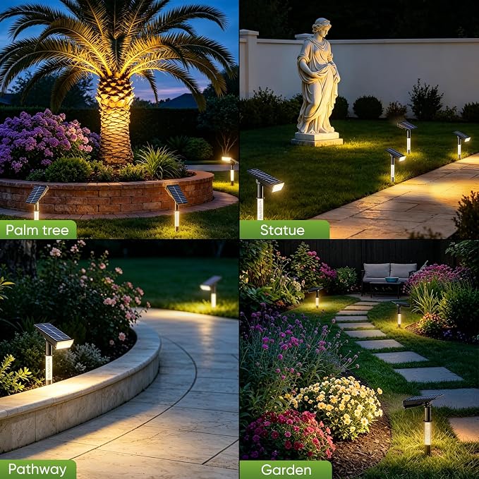 Solar Lights Outdoor Waterproof IP65, 76-LED Warm White Outdoor Solar Lights, Dual Lighting Solar Powered Spot Lights for Palm Tree, House Number, Outside Landscape Lighting- 1 Pack