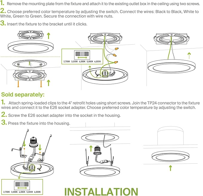 ASD LED 7" Round Flush Mount Ceiling Light Fixture, Low Profile Surface Lighting | 5CCT, Dimmable, Ultra-Thin, ETL Listed | 15W 1260LM 2700-6000K 120V | Kitchen, Bedroom, Hallway Lamp | Black, 6 Pack